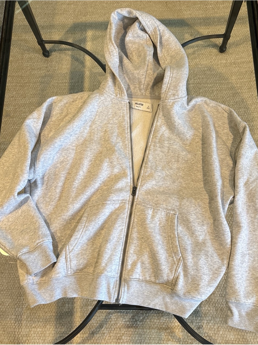 Hollister Heather Gray Boxy Cut Full-Zip Hoodie
